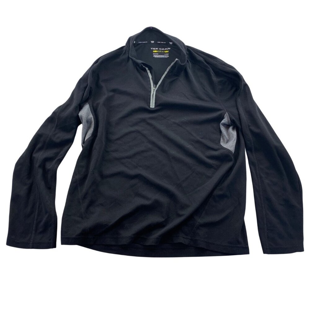 Tek Gear Men's Activewear Top Large Black Long Sleeve 1/4 Zip Pullover Shirt